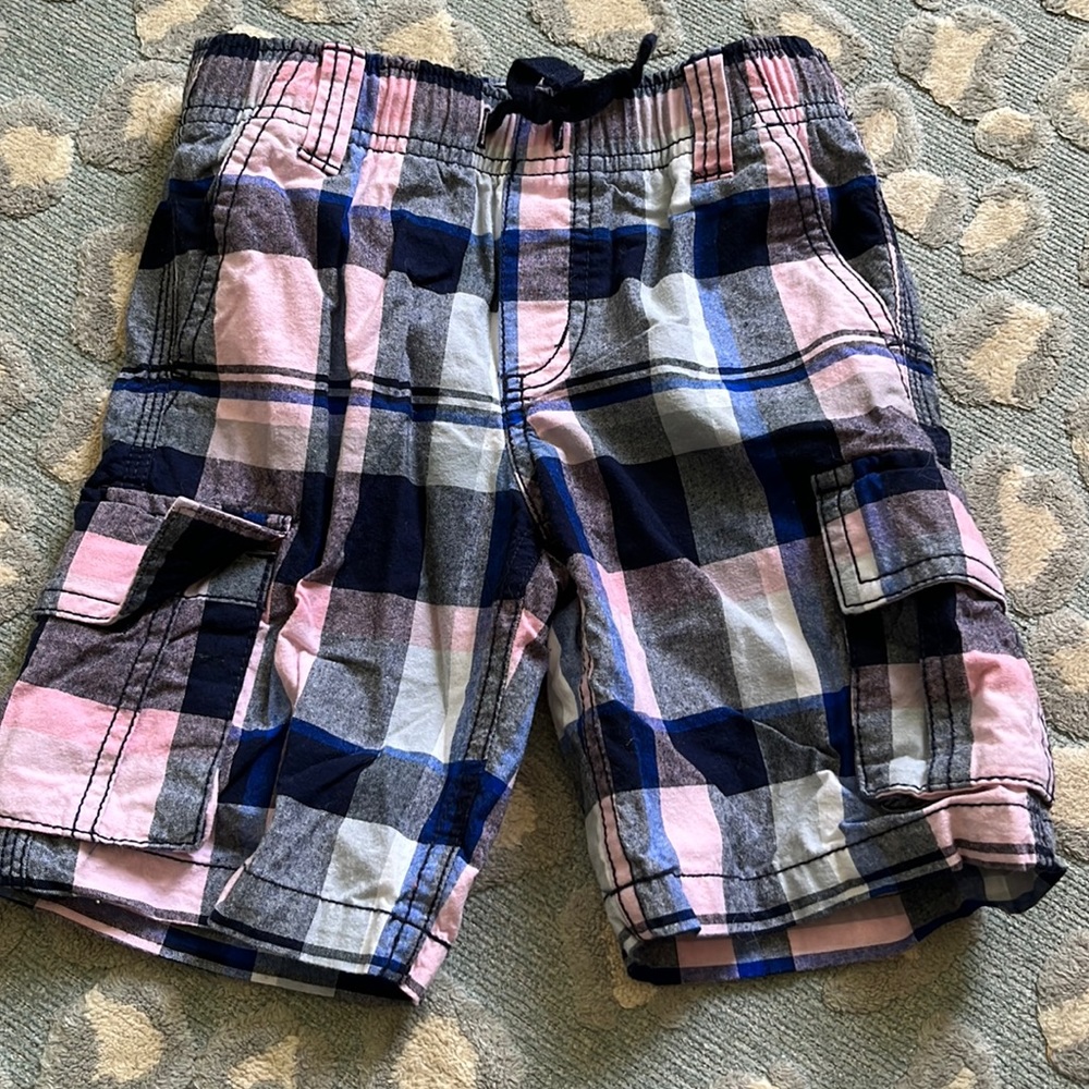 Gymboree size 4 pink navy plaid shorts drawstring waist